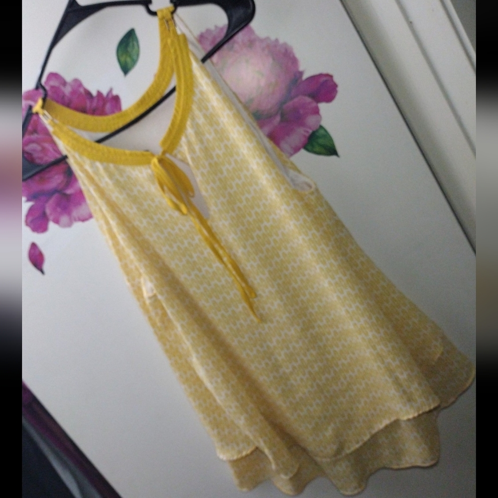 Worthington Golden Yellow Wheat Print Ruffle Tank Women's Size XL Like New